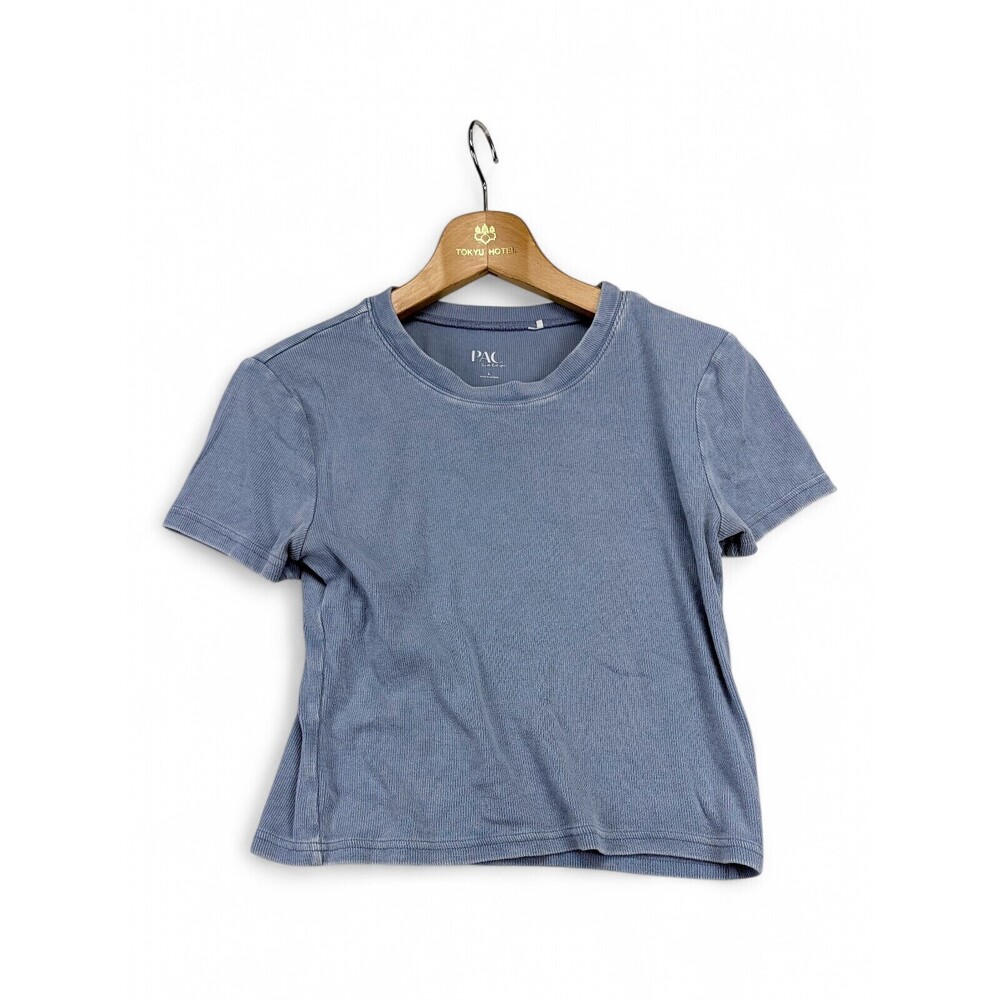 PAC Ribbed Cotton-Blend Short Sleeve Tee Women's L Slate Blue